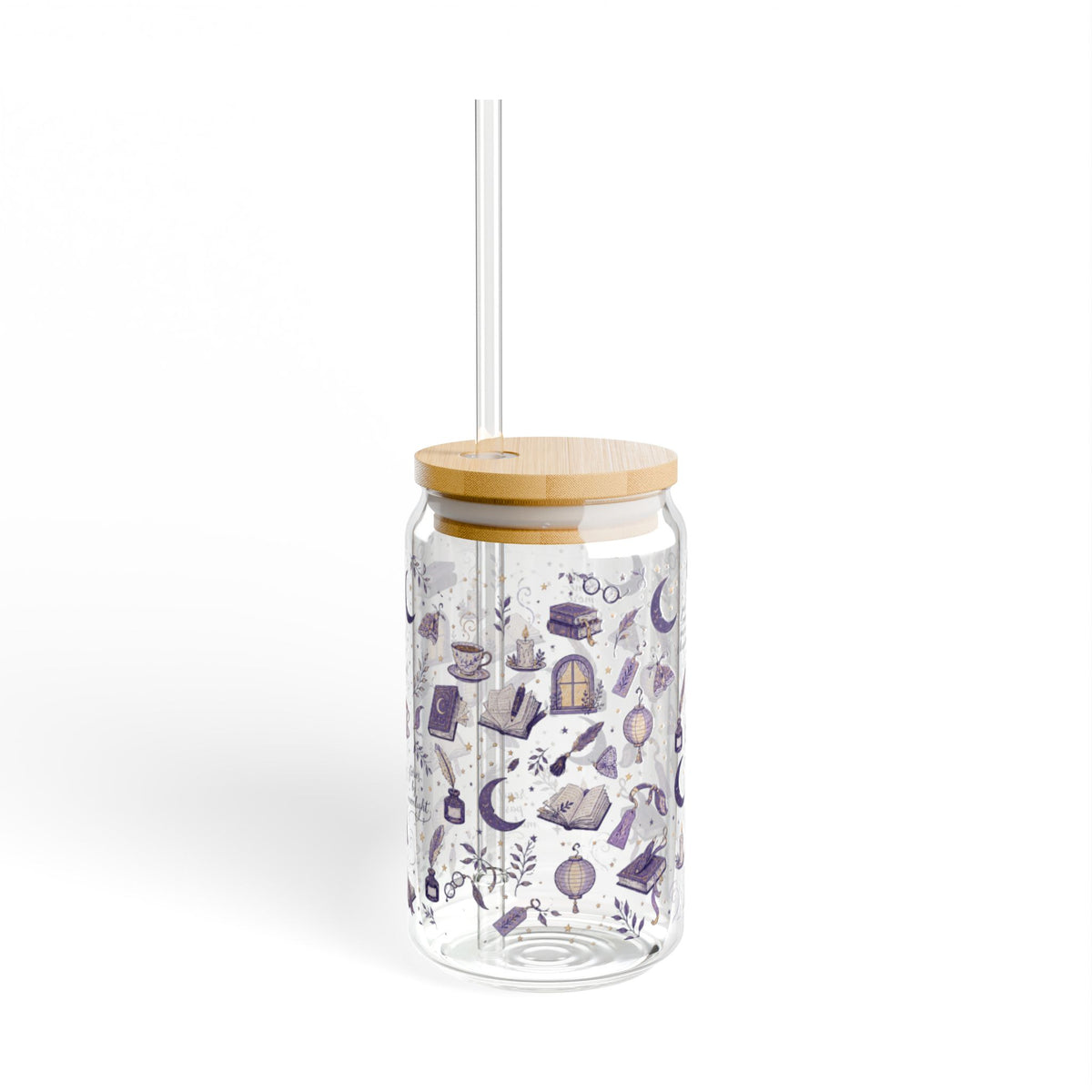Moonlit Reading Glass Sipper – Moon, Candles & Herbs Design