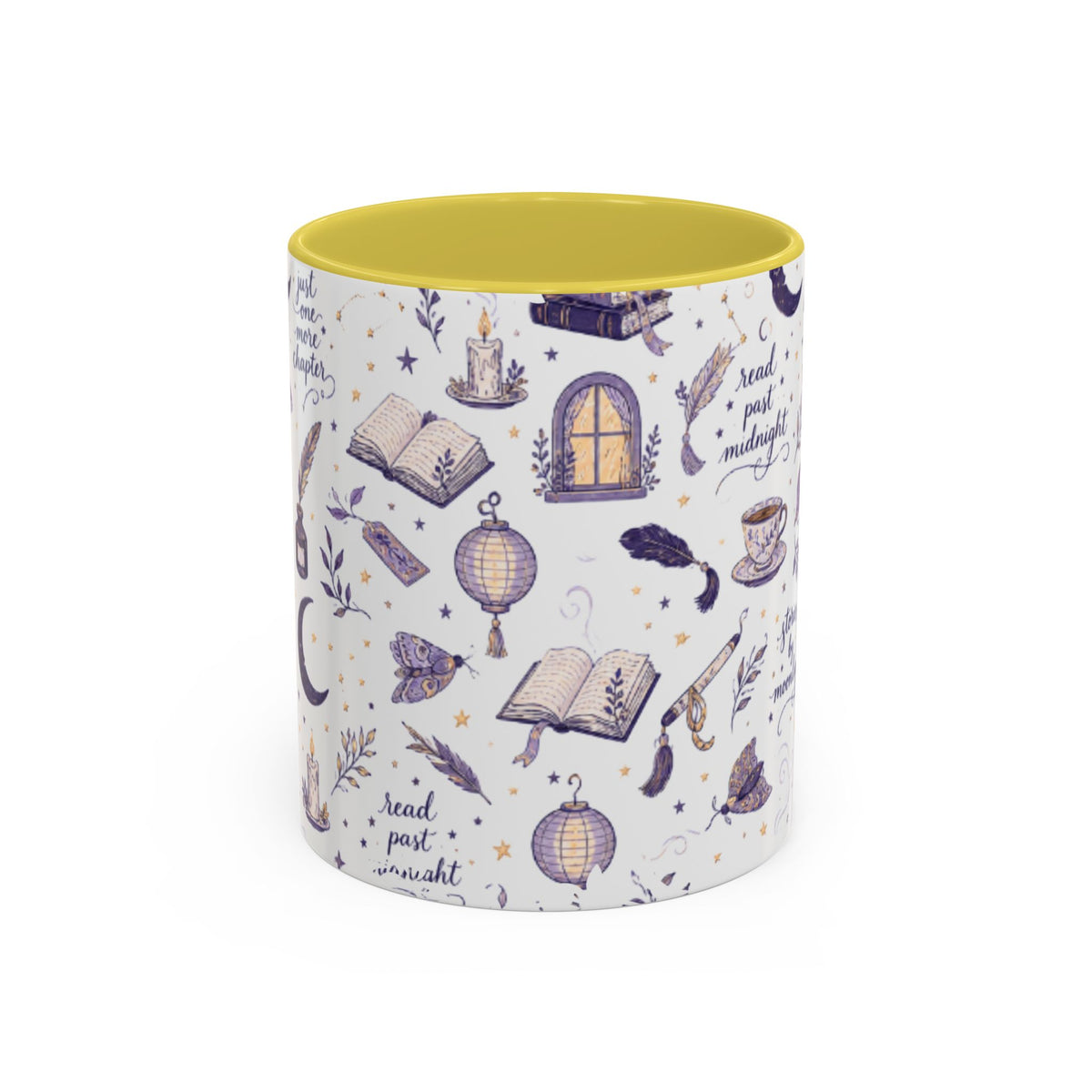 Moonlit Reading Ceramic Mug — Purple Magical Book & Tea Pattern (11oz/15oz)