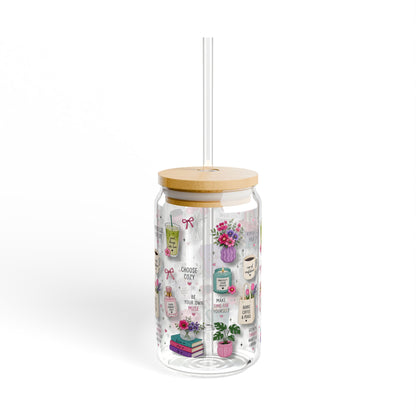 3D Patterned Sipper Glass — Cozy Coffee & Books 16oz Tumbler with Straw
