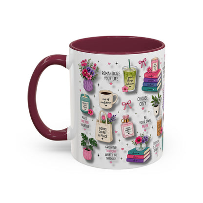 Cozy Floral Books 3D Pattern Coffee Mug (11oz/15oz) — Inspirational Self-Care Quotes
