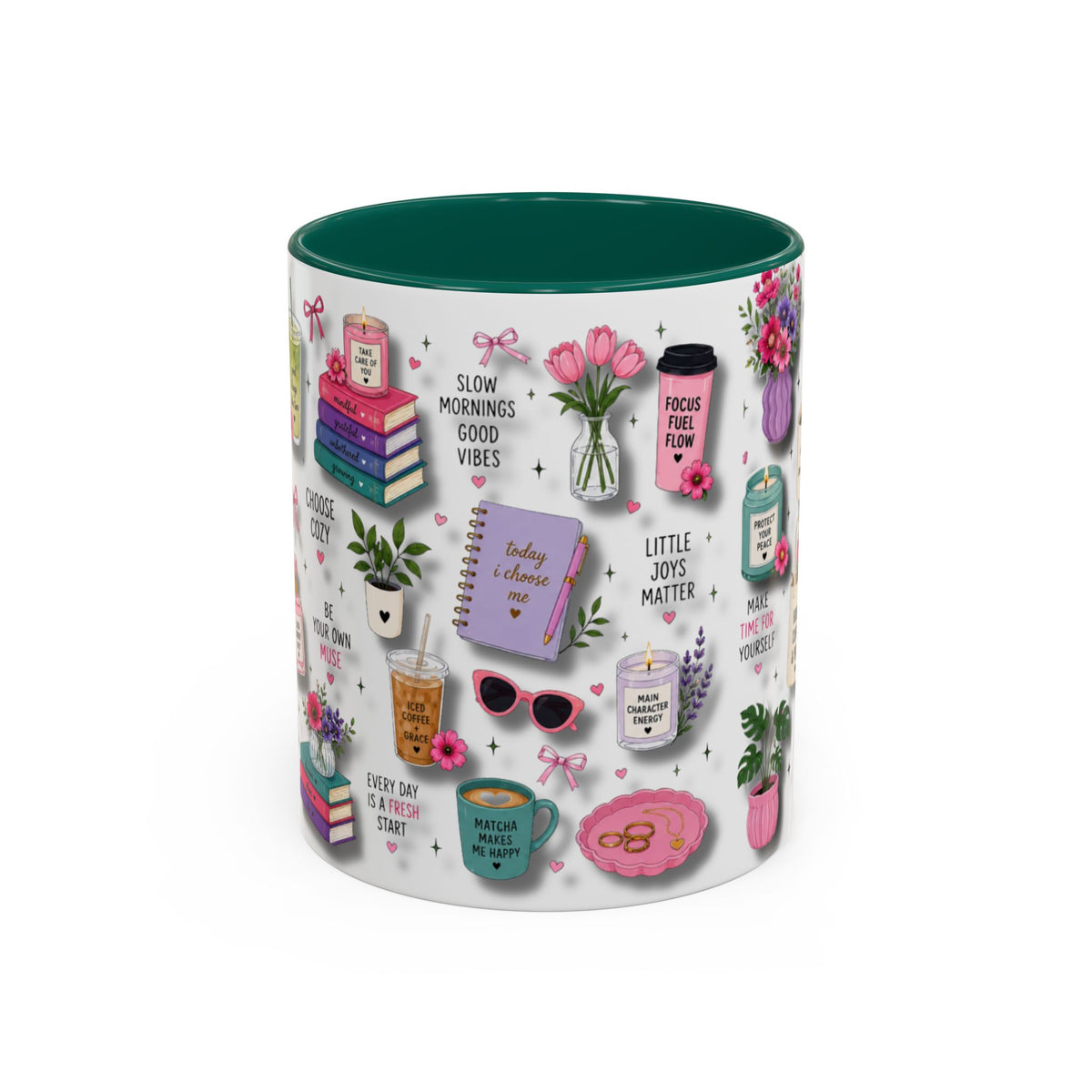 Cozy Floral Books 3D Pattern Coffee Mug (11oz/15oz) — Inspirational Self-Care Quotes