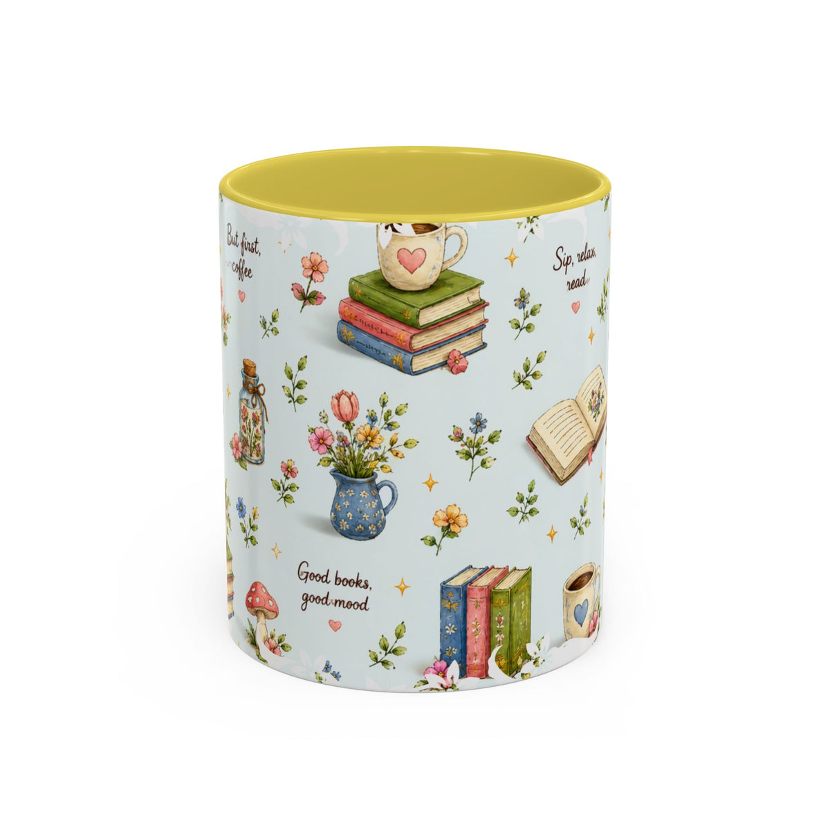 Book Lover Ceramic Mug — Cozy Reading Pattern (11oz & 15oz)