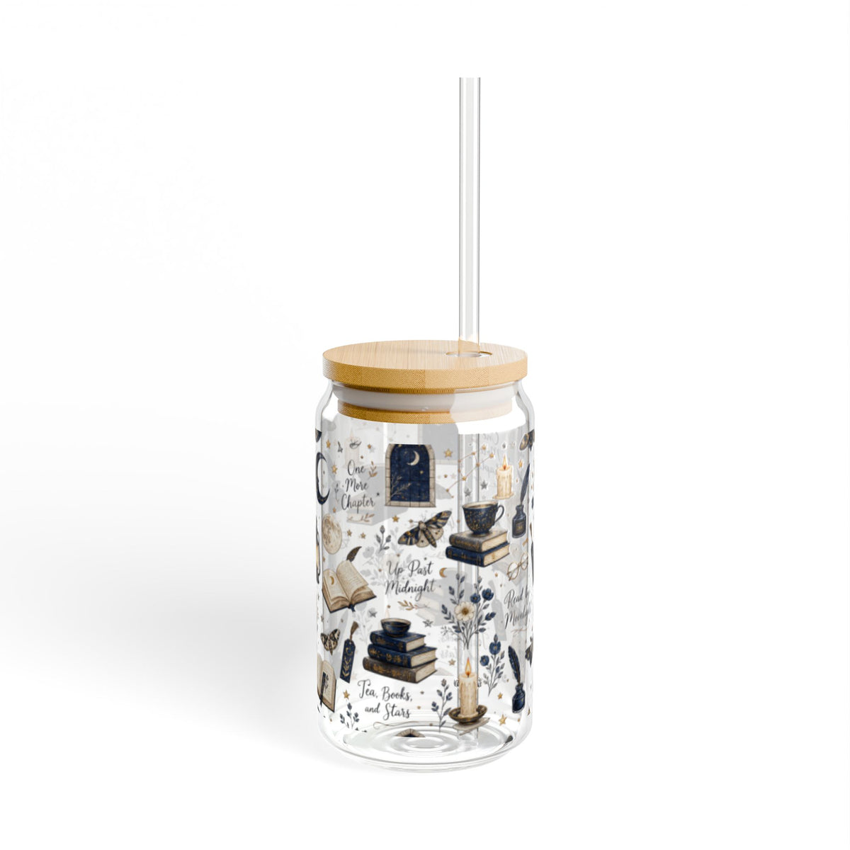 Mystic Reader Glass Sipper — 16oz Literary Witch Tea Tumbler