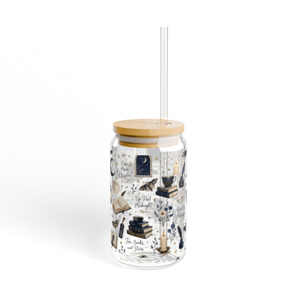 Mystic Reader Glass Sipper — 16oz Literary Witch Tea Tumbler