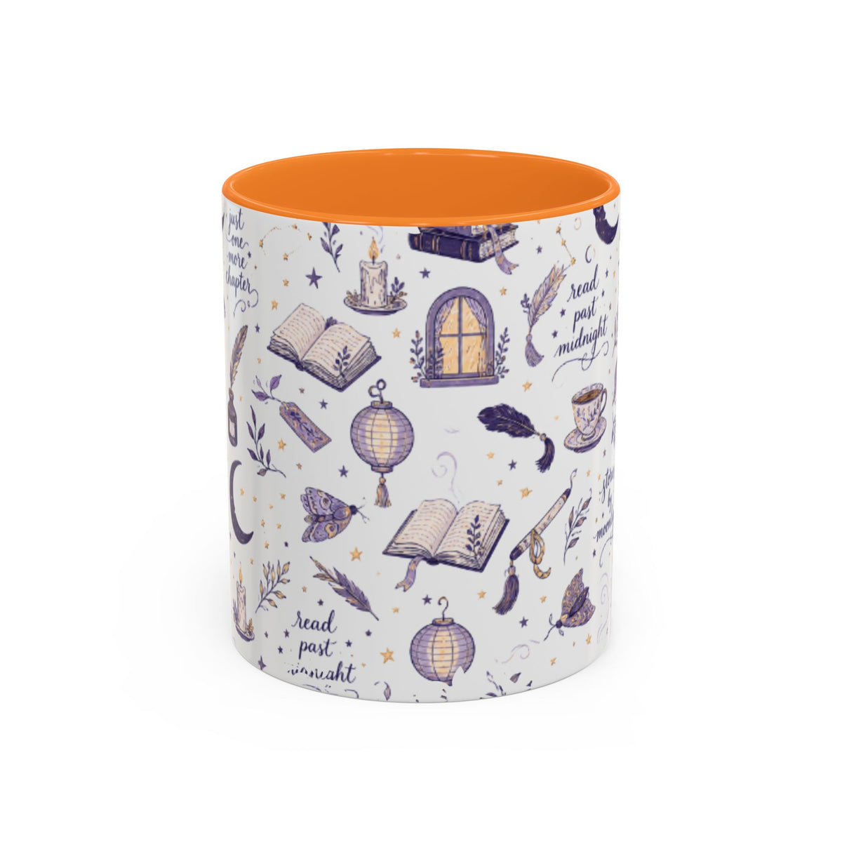 Moonlit Reading Ceramic Mug — Purple Magical Book & Tea Pattern (11oz/15oz)