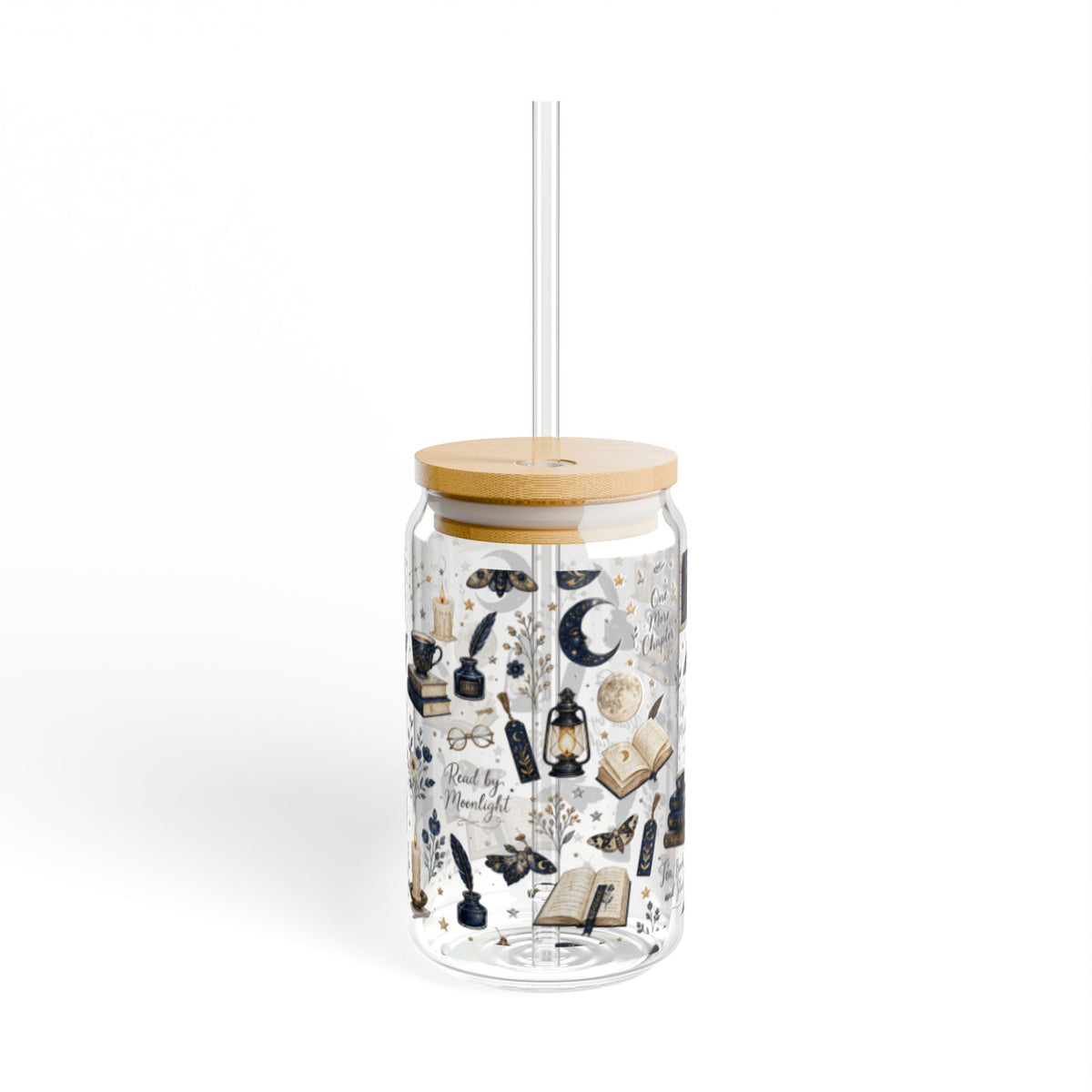 Mystic Reader Glass Sipper — 16oz Literary Witch Tea Tumbler