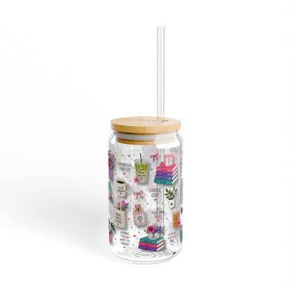 3D Patterned Sipper Glass — Cozy Coffee & Books 16oz Tumbler with Straw