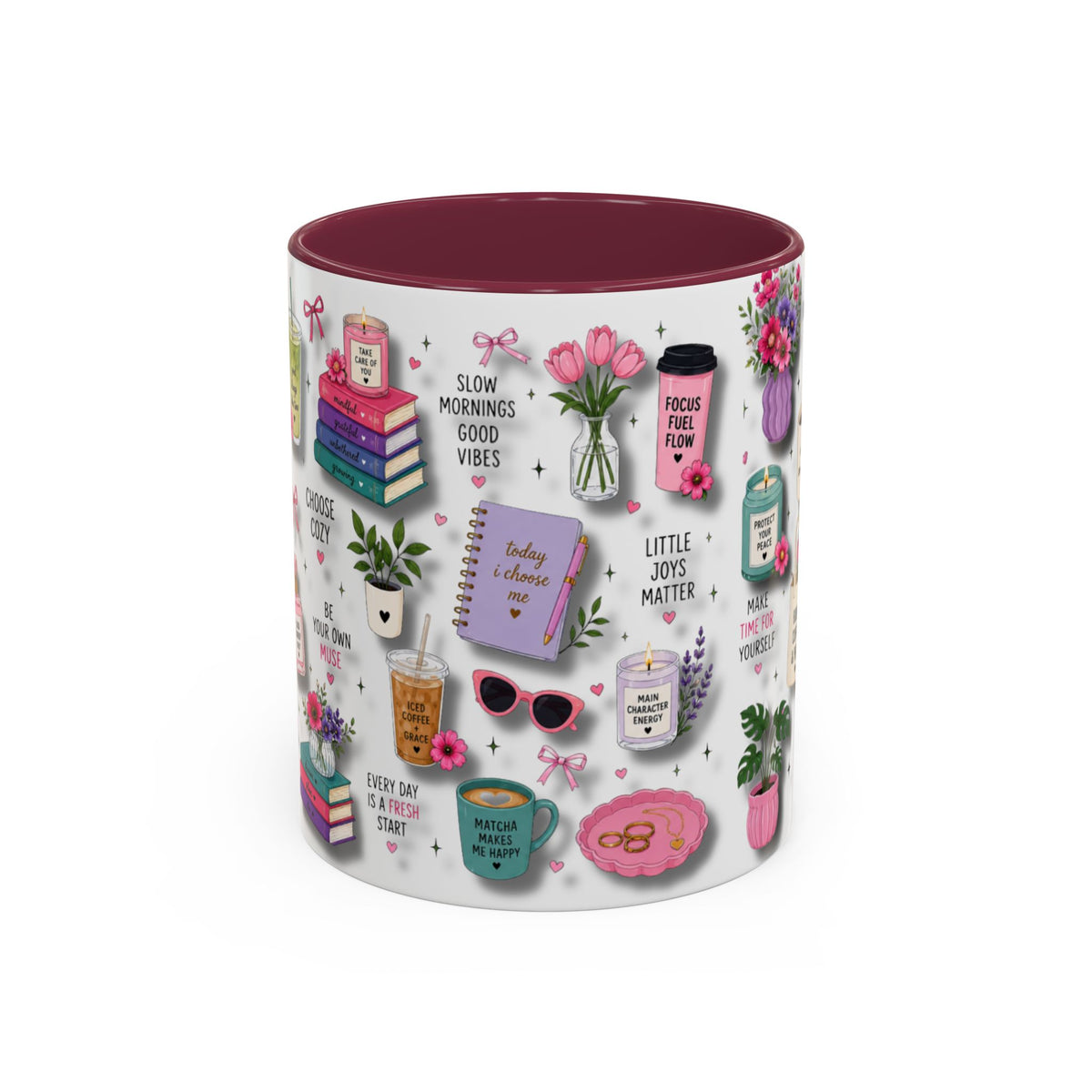 Cozy Floral Books 3D Pattern Coffee Mug (11oz/15oz) — Inspirational Self-Care Quotes