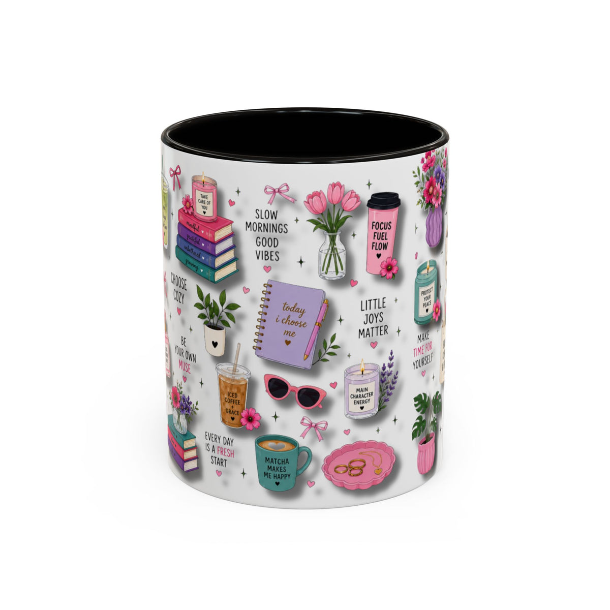 Cozy Floral Books 3D Pattern Coffee Mug (11oz/15oz) — Inspirational Self-Care Quotes
