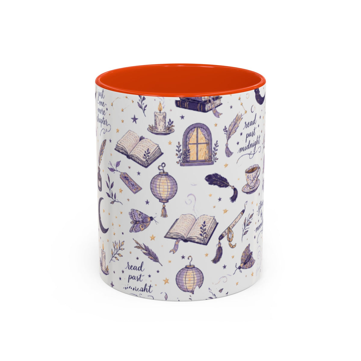 Moonlit Reading Ceramic Mug — Purple Magical Book & Tea Pattern (11oz/15oz)