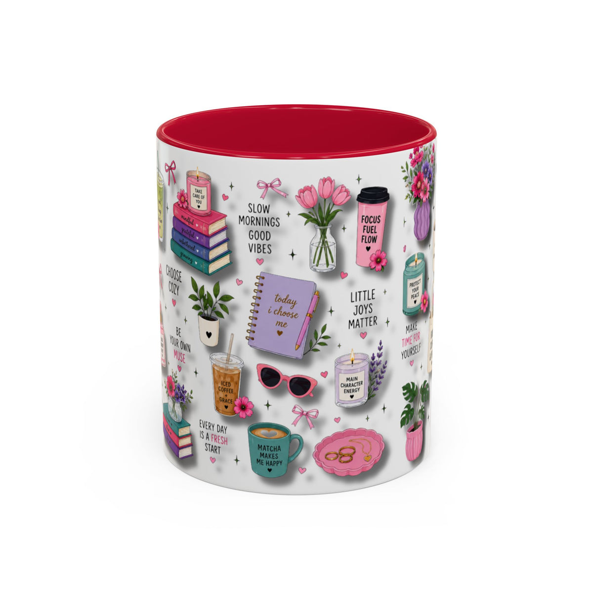 Cozy Floral Books 3D Pattern Coffee Mug (11oz/15oz) — Inspirational Self-Care Quotes