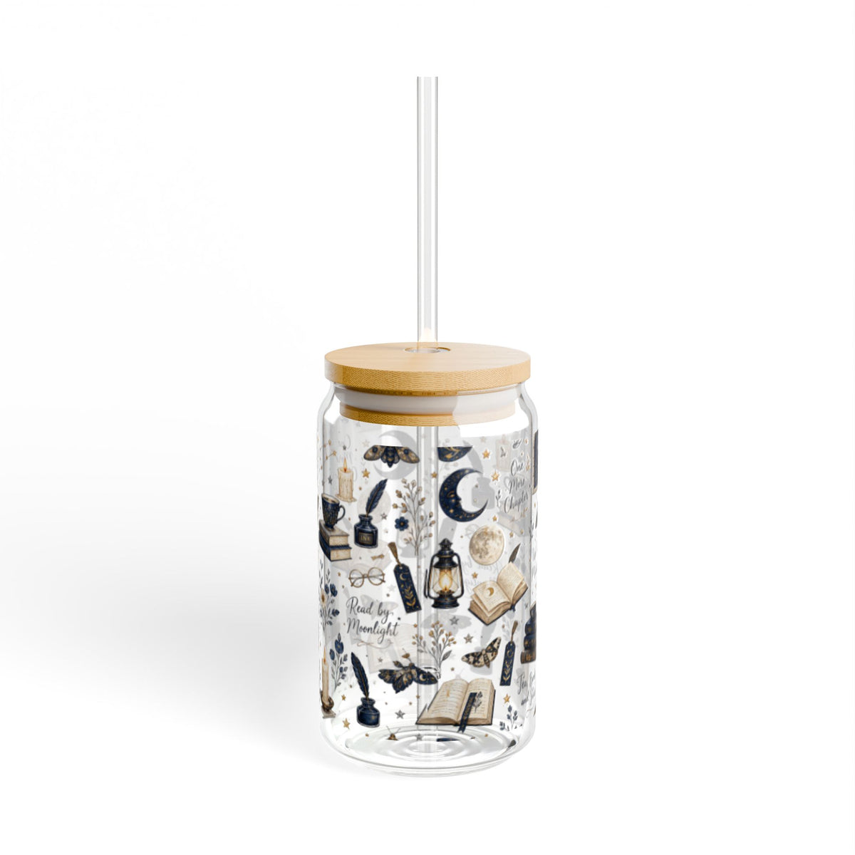 Mystic Reader Glass Sipper — 16oz Literary Witch Tea Tumbler