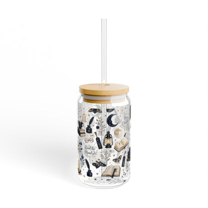Mystic Reader Glass Sipper — 16oz Literary Witch Tea Tumbler