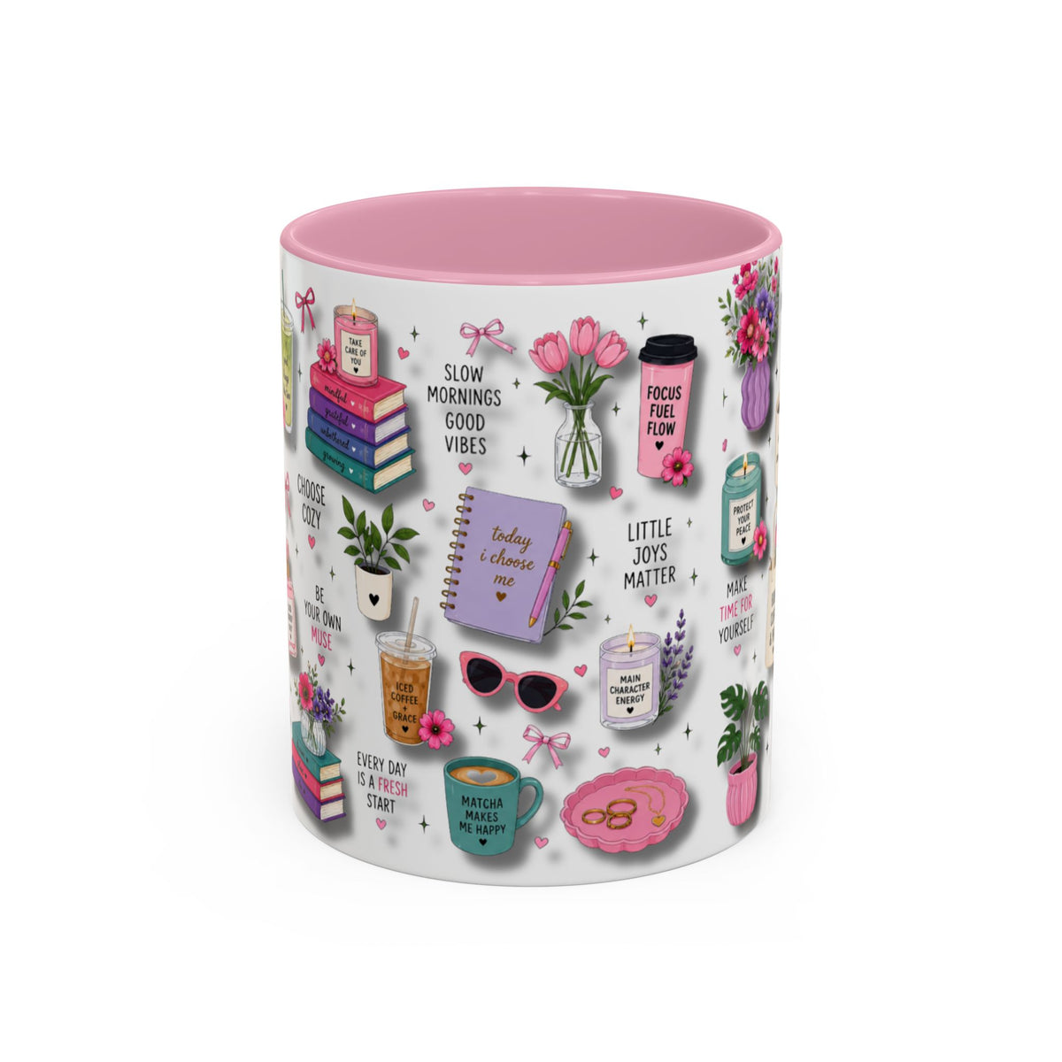 Cozy Floral Books 3D Pattern Coffee Mug (11oz/15oz) — Inspirational Self-Care Quotes
