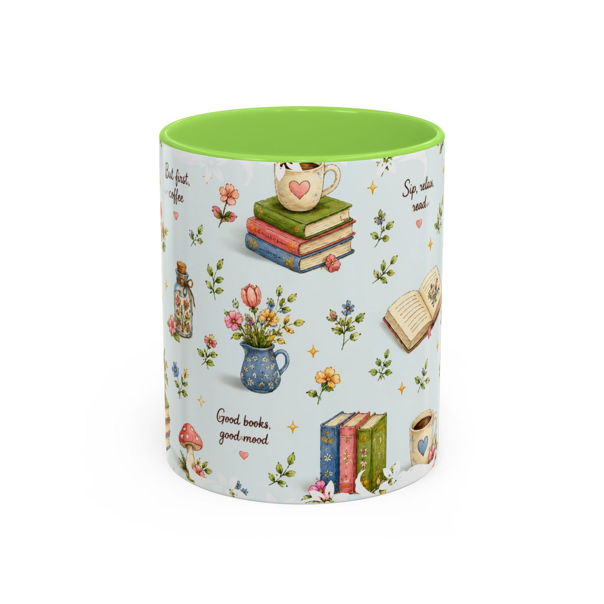 Book Lover Ceramic Mug — Cozy Reading Pattern (11oz & 15oz)