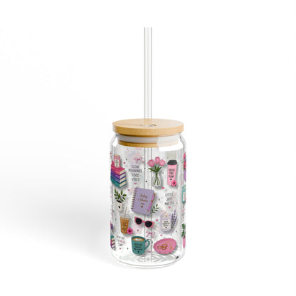 3D Patterned Sipper Glass — Cozy Coffee & Books 16oz Tumbler with Straw