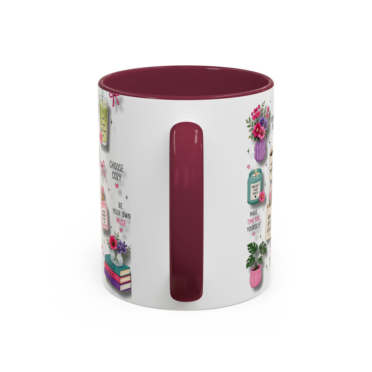 Cozy Floral Books 3D Pattern Coffee Mug (11oz/15oz) — Inspirational Self-Care Quotes