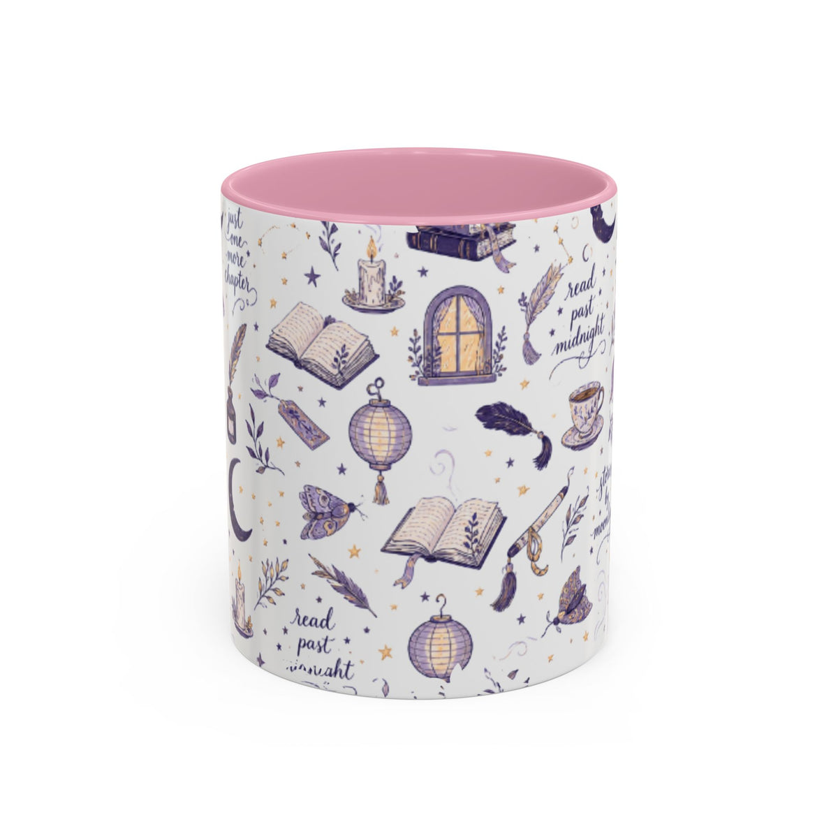 Moonlit Reading Ceramic Mug — Purple Magical Book & Tea Pattern (11oz/15oz)