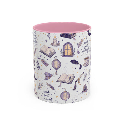 Moonlit Reading Ceramic Mug — Purple Magical Book & Tea Pattern (11oz/15oz)