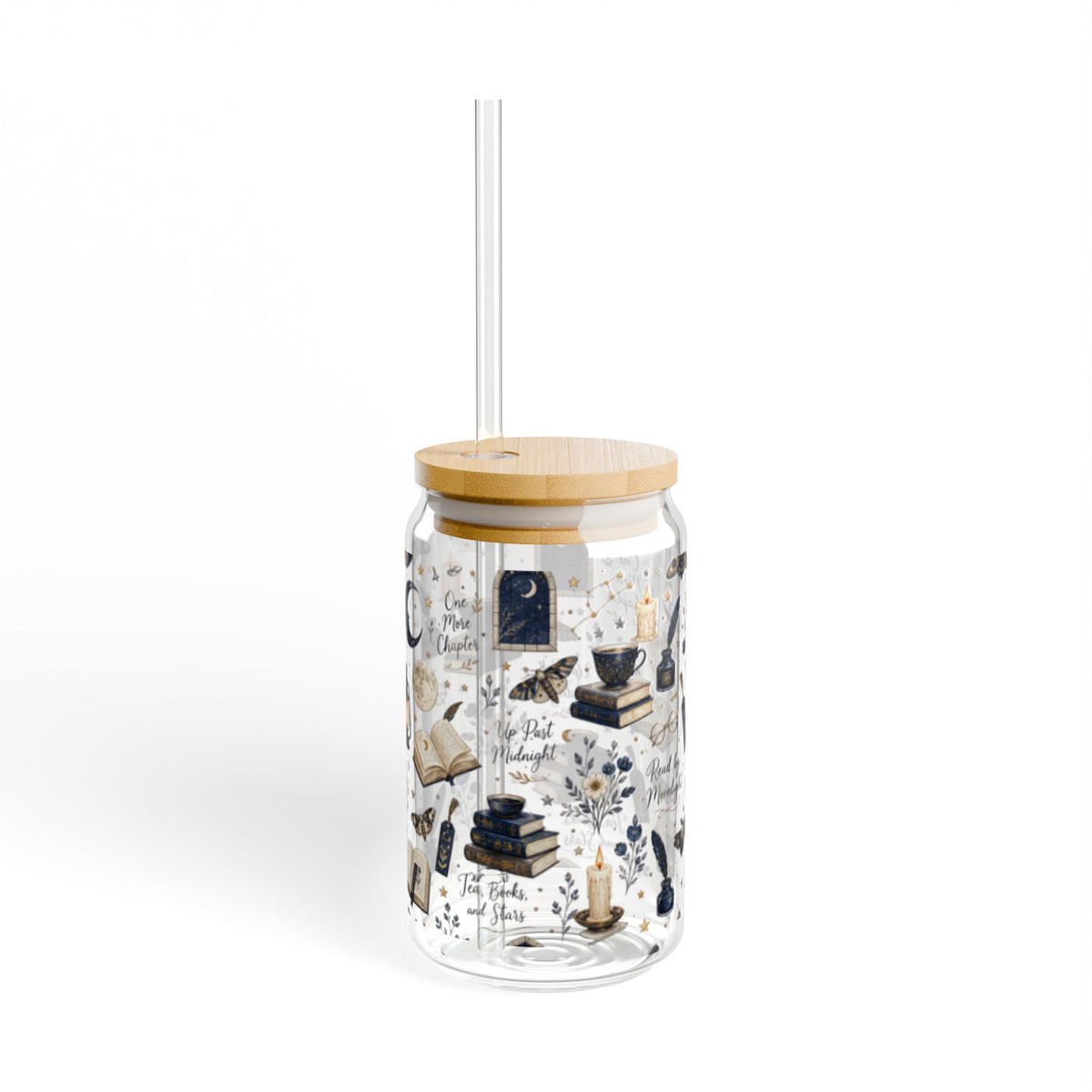 Mystic Reader Glass Sipper — 16oz Literary Witch Tea Tumbler