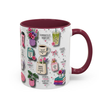 Cozy Floral Books 3D Pattern Coffee Mug (11oz/15oz) — Inspirational Self-Care Quotes