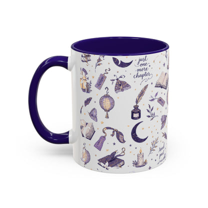 Moonlit Reading Ceramic Mug — Purple Magical Book & Tea Pattern (11oz/15oz)