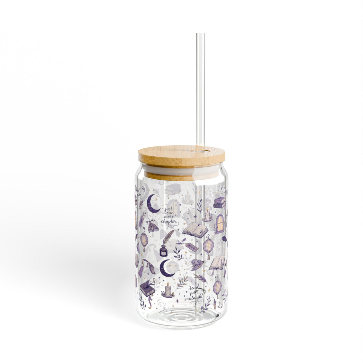 Moonlit Reading Glass Sipper – Moon, Candles & Herbs Design