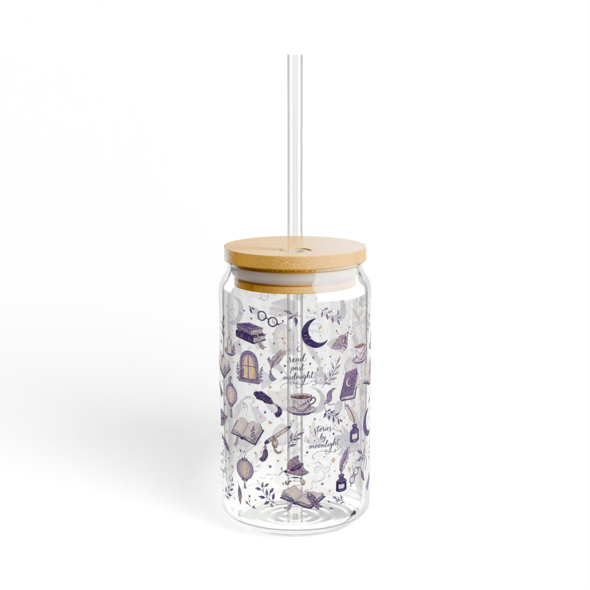 Moonlit Reading Glass Sipper – Moon, Candles & Herbs Design