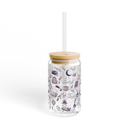 Moonlit Reading Glass Sipper – Moon, Candles & Herbs Design