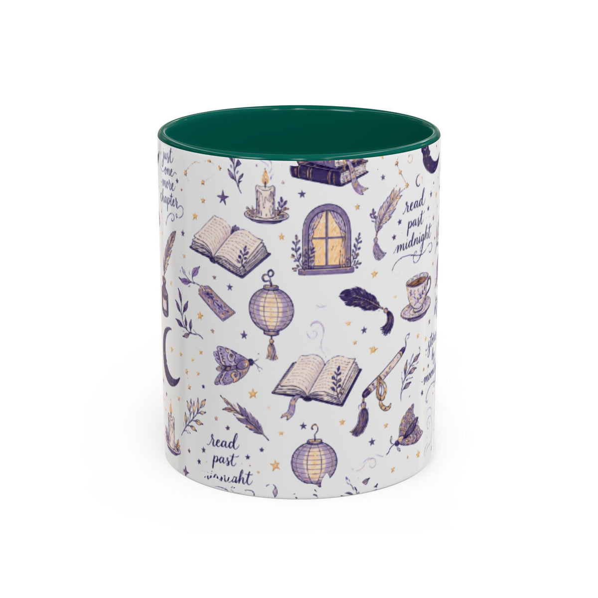 Moonlit Reading Ceramic Mug — Purple Magical Book & Tea Pattern (11oz/15oz)