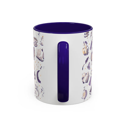Moonlit Reading Ceramic Mug — Purple Magical Book & Tea Pattern (11oz/15oz)