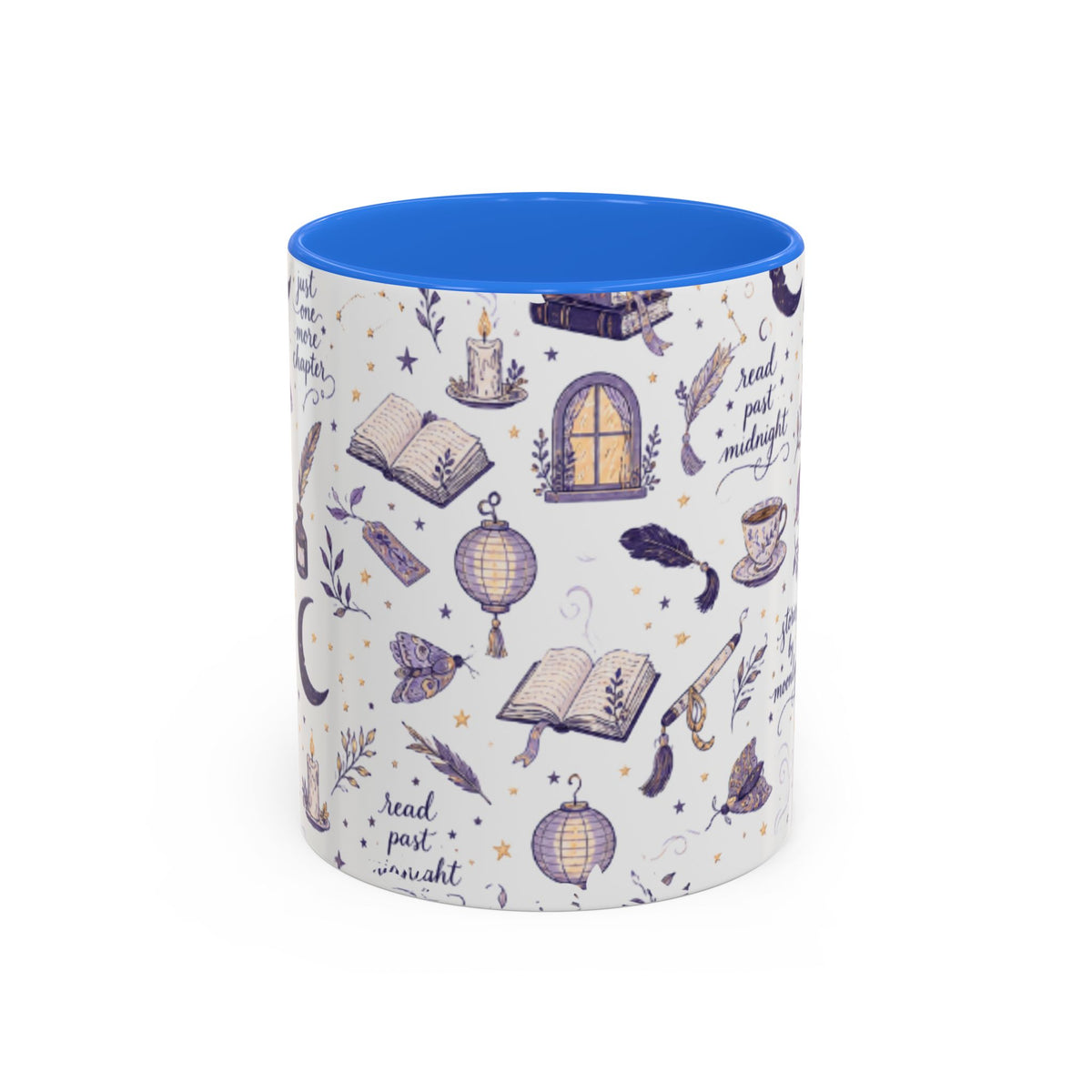 Moonlit Reading Ceramic Mug — Purple Magical Book & Tea Pattern (11oz/15oz)