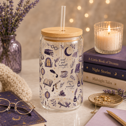 Moonlit Reading Glass Sipper – Moon, Candles & Herbs Design
