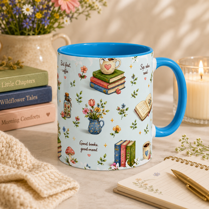 Book Lover Ceramic Mug — Cozy Reading Pattern (11oz & 15oz)